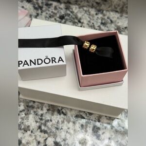 New (2) Pandora 14k Yellow Gold Heart Clip Charm - 750243 (set of 2) plus GIFT